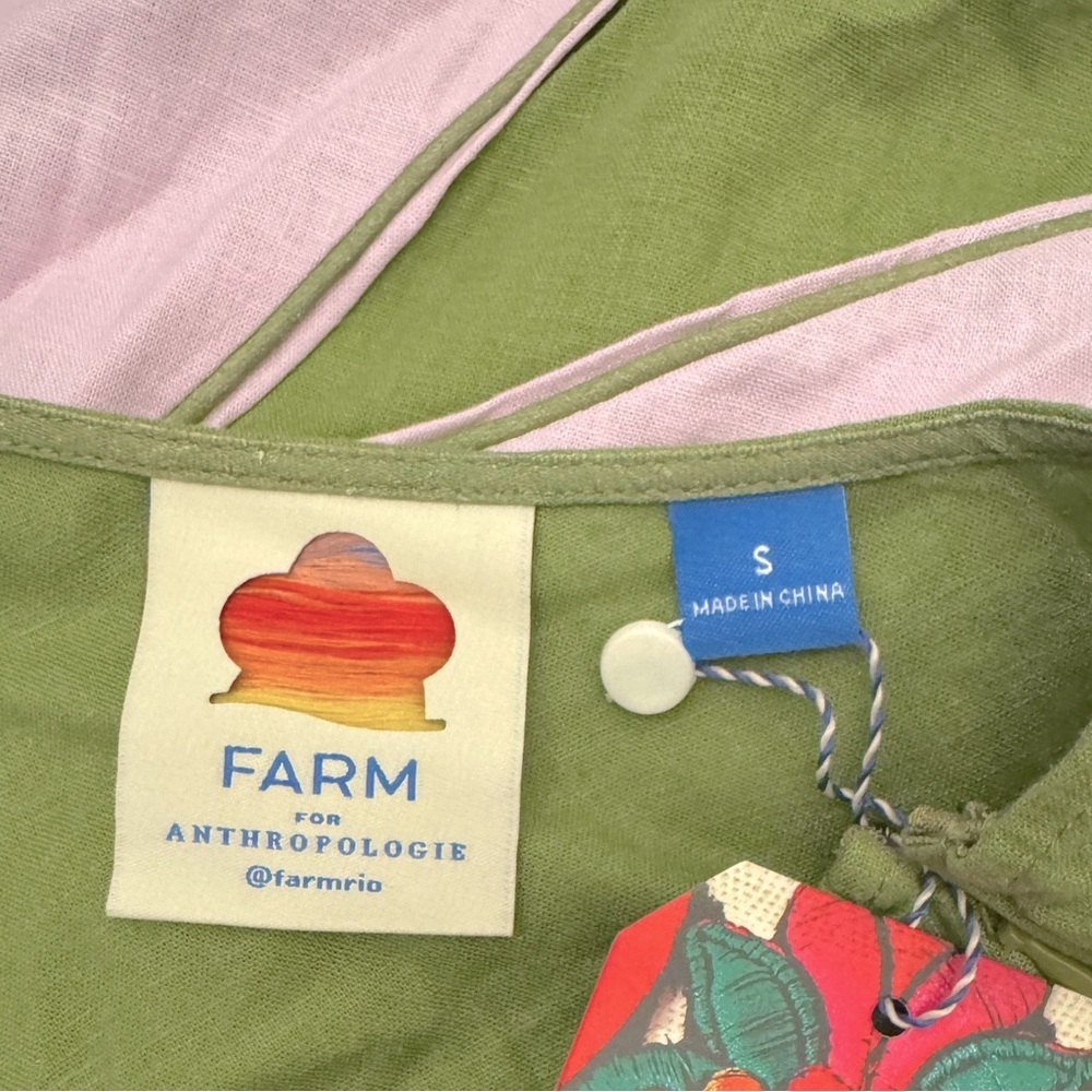 NWT Size S - Farm Rio x Anthropologie One-Shoulder Linen Flower Mini Dress - Picture 14 of 16